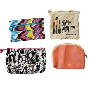 Set of 4 Small Zippered Ipsy Makeup Bags- Orange, Black & White, Multicolor